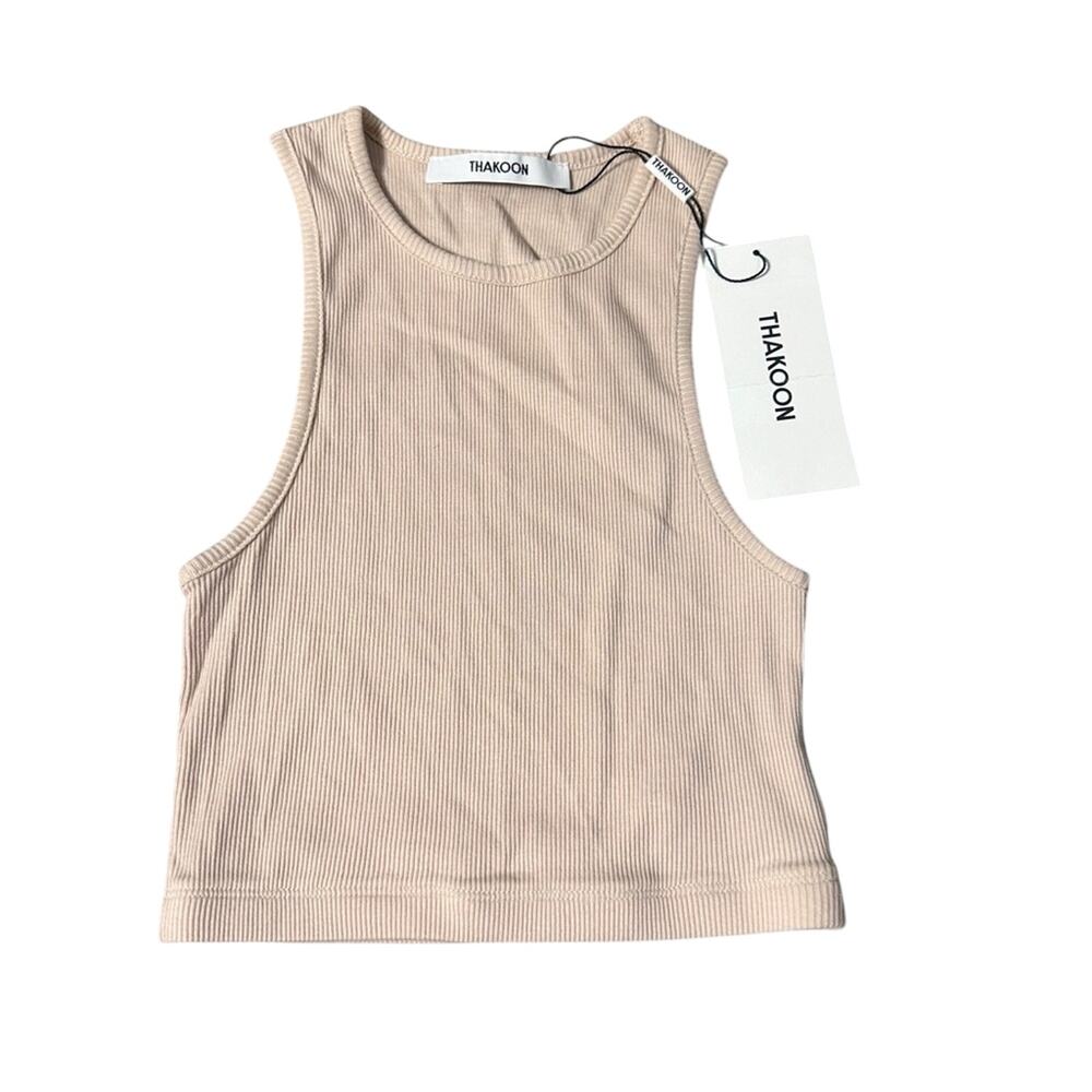 Thakoon Ribbed Dusty Pink Crop Top Tank Top NEW